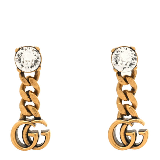 Metal Crystal Double G Chain Drop Earrings Aged Gold