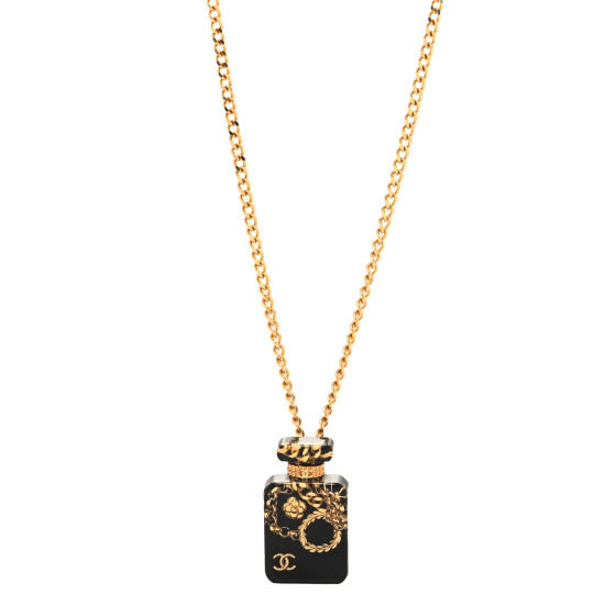Resin CC Perfume Bottle Necklace Black Gold