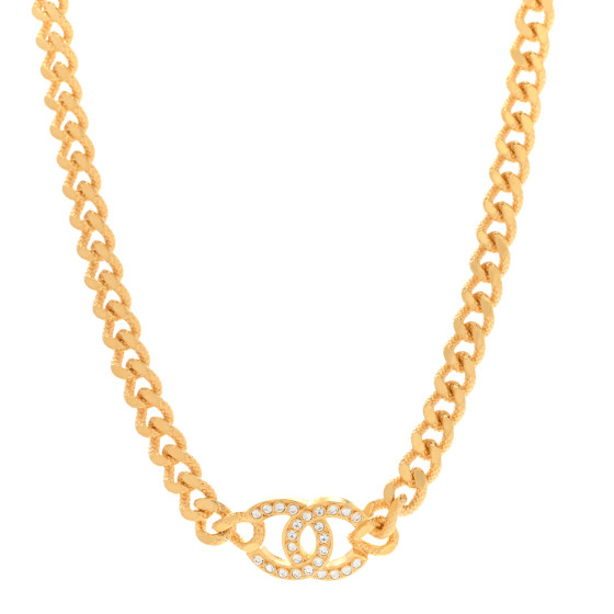 Crystal Chain Link CC Choker Necklace Gold