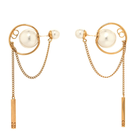 Pearl Tribales Dangle Chain Earrings Gold