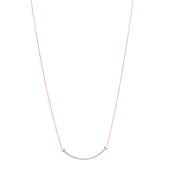 18K Rose Gold Diamond Small T Smile Pendant Necklace