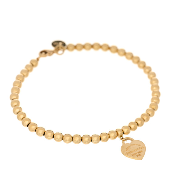 18K Yellow Gold Enamel 4mm Return To Tiffany Bead Heart Tag Bracelet Red