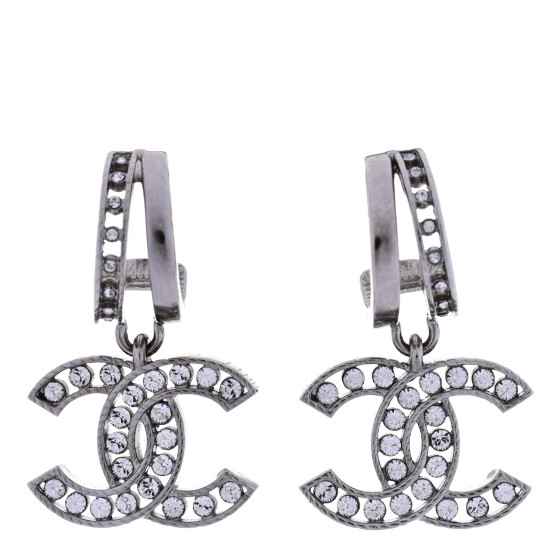 Crystal CC Drop Earrings Silver