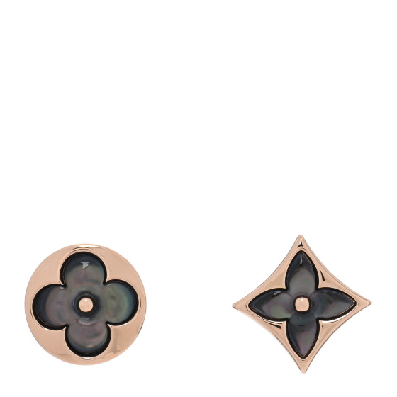 18K Pink Gold Grey Mother of Pearl Color Blossom Star & Sun Stud Earrings
