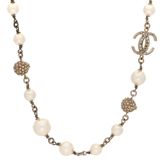 Pearl Crystal CC Moon Necklace Gold White
