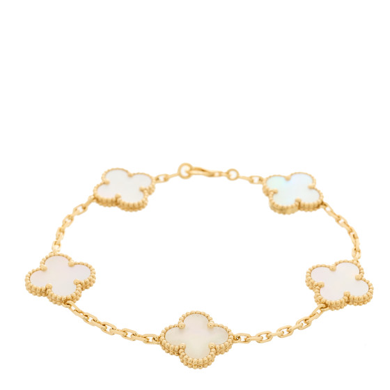 18K Yellow Gold Mother of Pearl 5 Motifs Vintage Alhambra Bracelet