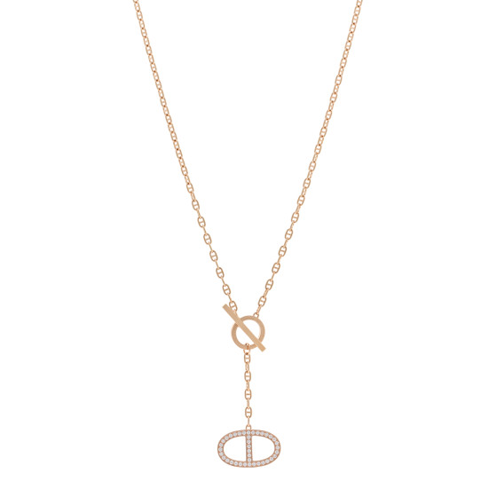 18K Rose Gold Diamond GM Chaine D'Ancre Contour Pendant Necklace SH