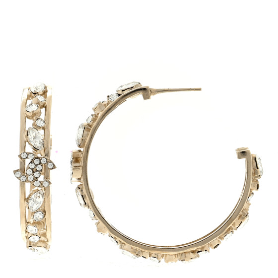 Metal Crystal Quilted CC Hoop Earrings Gold