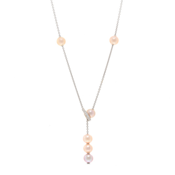 18K White Gold Diamond Akoya Pearl 8-8.5mm Pearls in Motion Lariat Necklace