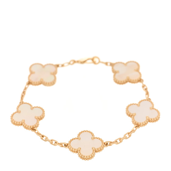 18K Yellow Gold Mother of Pearl 5 Motifs Vintage Alhambra Bracelet