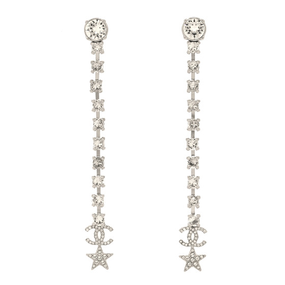 Crystal Starfall Drop Long CC Earrings Silver