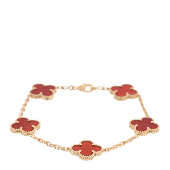 18K Yellow Gold Carnelian 5 Motifs Vintage Alhambra Bracelet