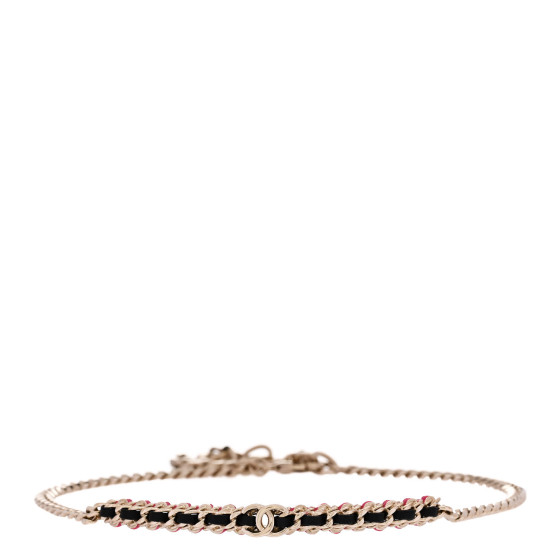Metal Lambskin CC Choker Necklace Black Pink Gold