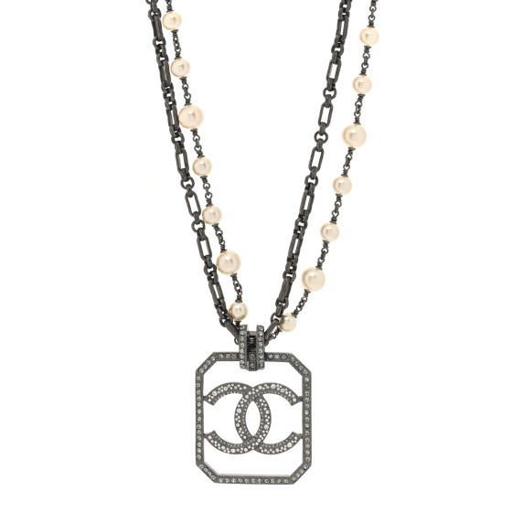 Pearl Crystal CC Double Strand Necklace Ruthenium
