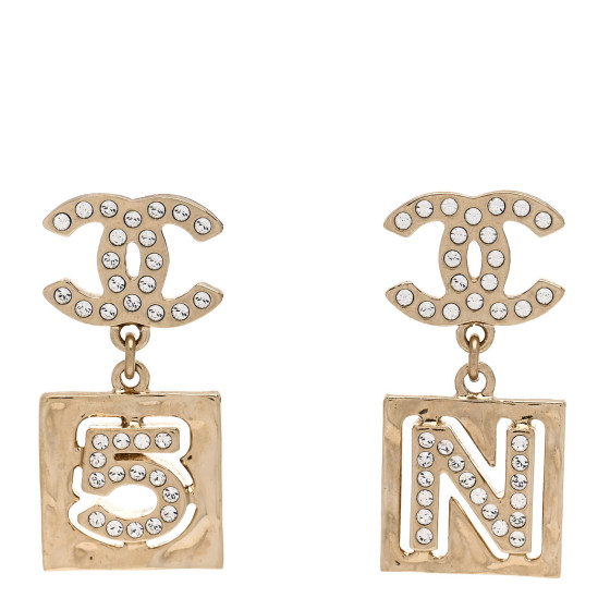 Crystal CC No 5 Drop Earrings Gold