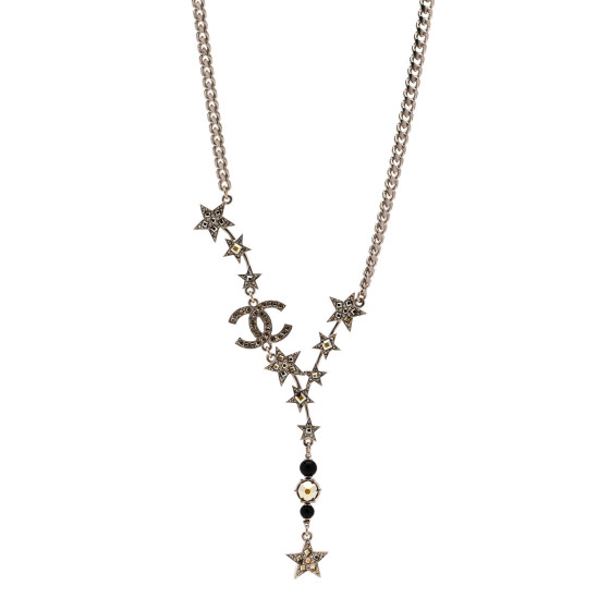 Crystal Pearl CC Star Necklace Gold Orange