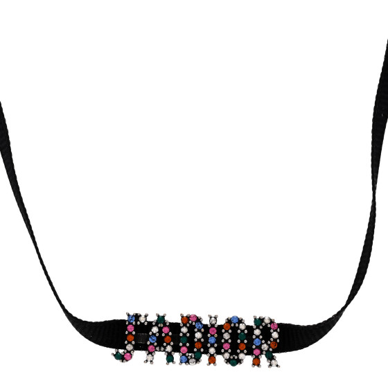Grosgrain Ribbon Crystal J'Adior Logo Choker Necklace Multicolor