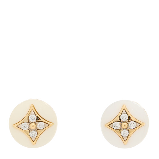 18K Yellow Gold Diamond White Agate Color Blossom BB Star Stud Earrings