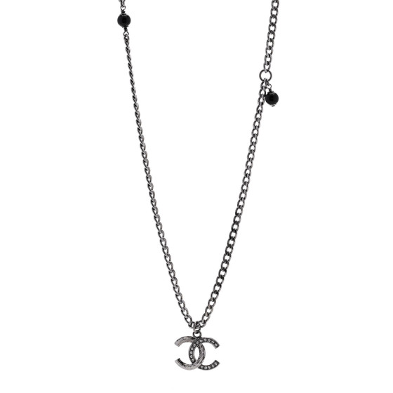 Crystal Textured CC Pendant Necklace Ruthenium