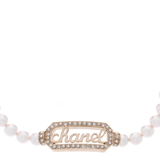 Pearl Crystal Logo Choker Gold Pearly White