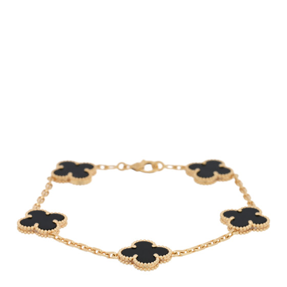 18K Yellow Gold Black Onyx 5 Motifs Vintage Alhambra Bracelet