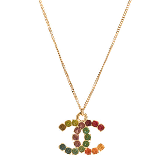 Crystal CC Pendant Necklace Gold Multicolor