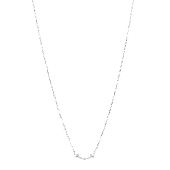 18K White Gold Diamond Mini T Smile Pendant Necklace