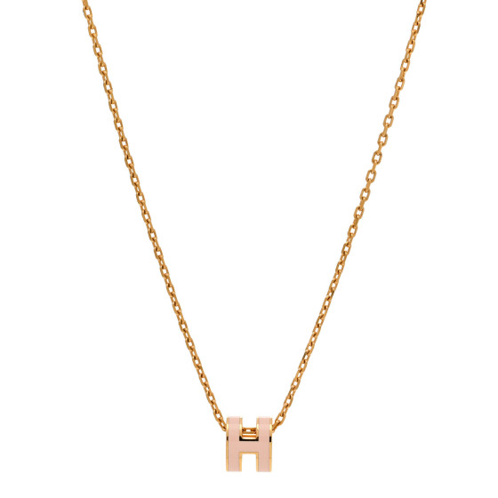 Lacquered Gold Mini Pop H Pendant Necklace Rose Dragee