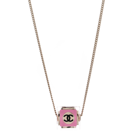 Resin Crystal CC Cube Necklace Gold Pink