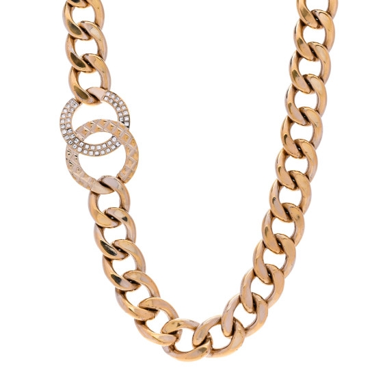 Baguette Crystal Quilted CC Chain Choker Necklace Gold