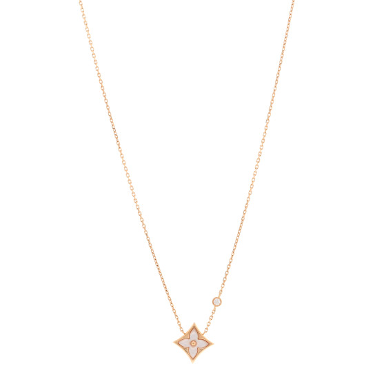 18K Pink Gold Diamond Pink Mother of Pearl Color Blossom BB Star Pendant Necklace