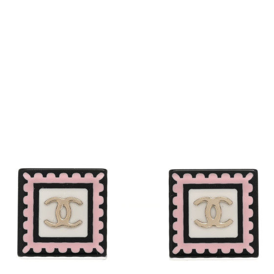 Resin CC Square Earrings Black Pink White