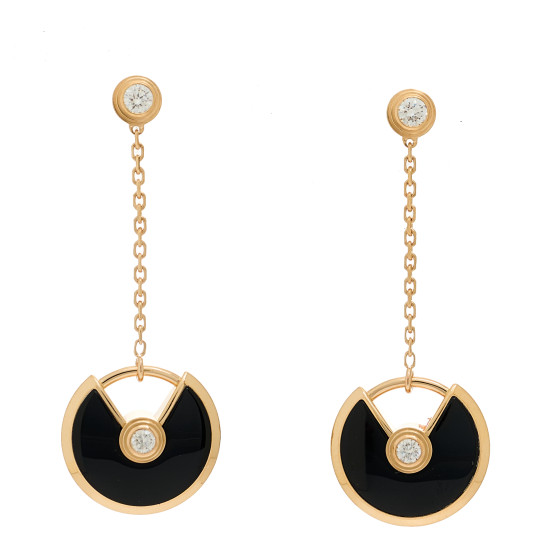 18K Pink Gold Diamond Black Onyx Amulette de Cartier Drop Earrings