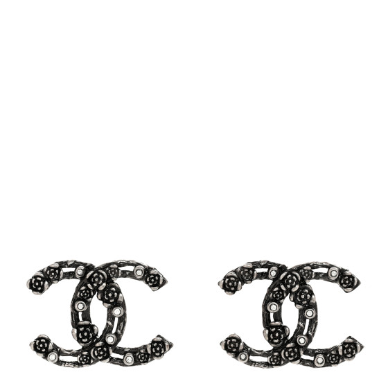 Crystal CC Camellia Earrings Ruthenium