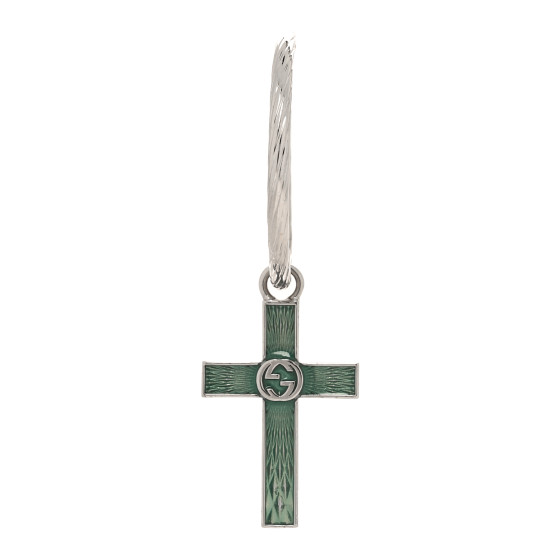 Enamel Interlocking G Hoop Cross Single Earring Silver Green