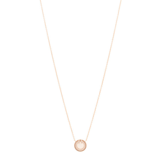 18K Rose Gold Diamond Mother of Pearl Small T Circle Pendant Necklace