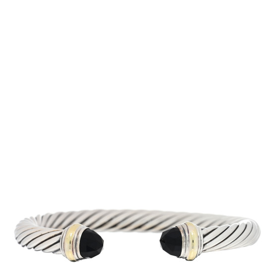 Sterling Silver 14K Yellow Gold Black Onyx 7mm Cable Classics Bracelet