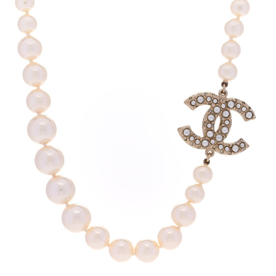 Pearl CC 100th Anniversary Necklace Light Gold