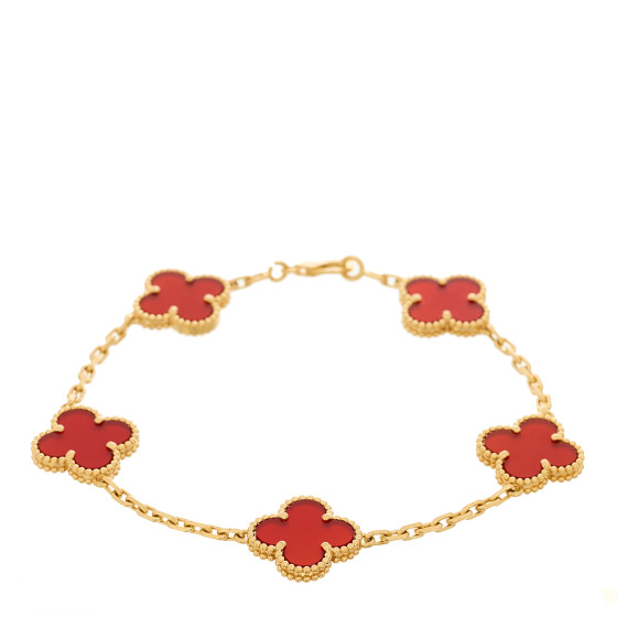 18K Yellow Gold Carnelian 5 Motifs Vintage Alhambra Bracelet
