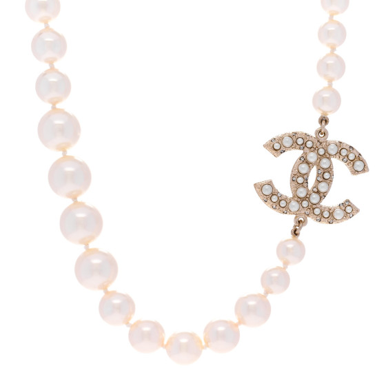Pearl CC 100th Anniversary Necklace Light Gold