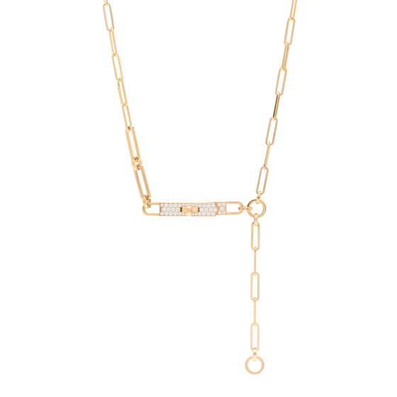 18K Yellow Gold Diamond Pave PM Kelly Chaine Lariat Necklace SH