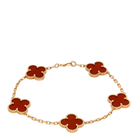 18K Yellow Gold Carnelian 5 Motifs Vintage Alhambra Bracelet