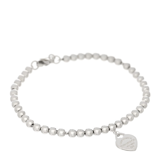 Sterling Silver Enamel 4mm Return To Tiffany Heart Tag Bead Bracelet Blue