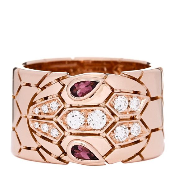 18K Rose Gold Diamond Rubellite Serpenti Seduttori Wide Ring 52 6