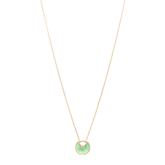 18K Yellow Gold Diamond Chrysoprase XS Amulette de Cartier Pendant Necklace