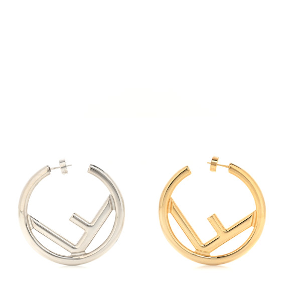 Metal FF Hoop Earrings Gold Silver