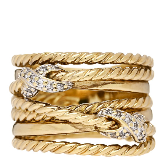 18K Yellow Gold Diamond Double X Crossover Ring 49 5