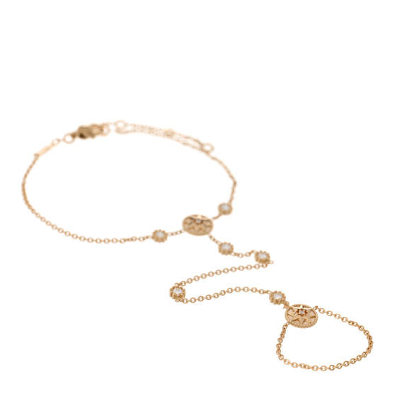 18K Yellow Gold Diamond Mother of Pearl Rose Des Vents Hand Jewel Bracelet