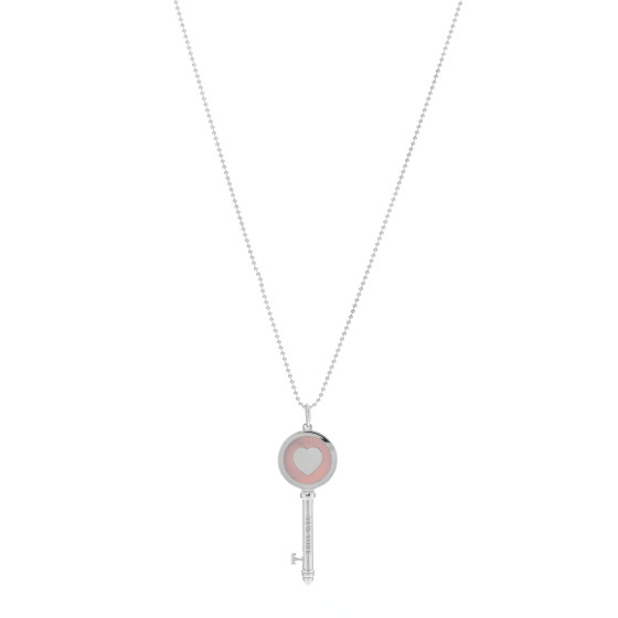 Sterling Silver Enamel Keys Heart Key Pendant Necklace Pink