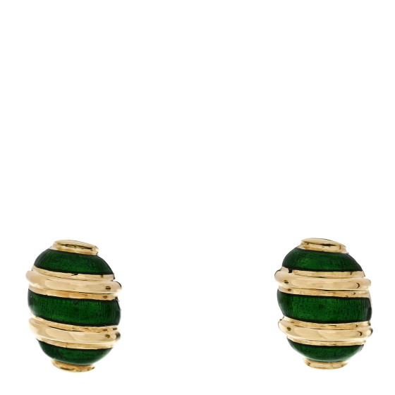18K Yellow Gold Enamel Schlumberger Olive Stud Earrings Green